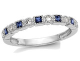1/5 Carat (ctw) Blue Sapphire Wedding Band Ring in 14K White Gold with Diamonds (SIZE 7)